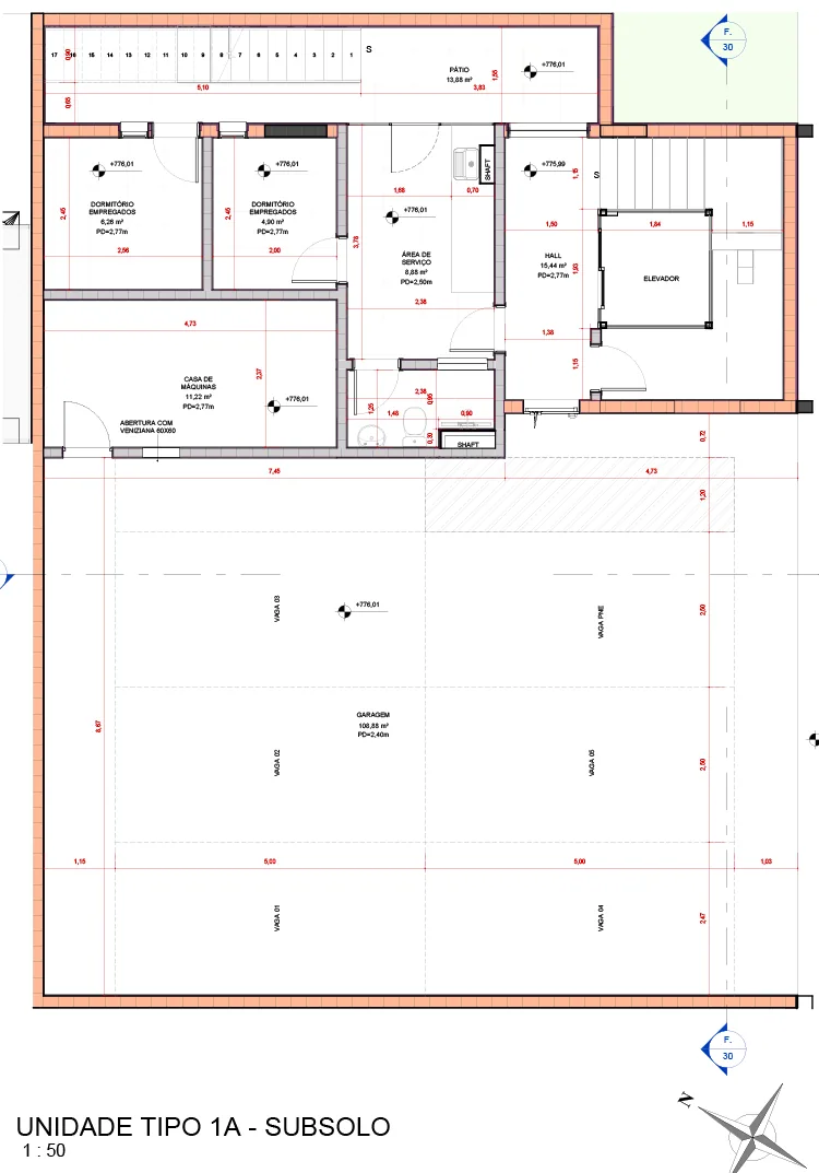 Planta do subsolo, unidade tipo 1A